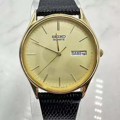 Vintage Seiko Watch Men Gold Tone Gold Dial Day/Date 6533-8019 New Battery • $52.99