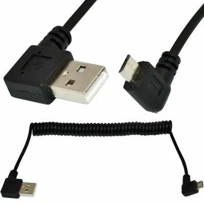 Micro USB Left-Angle Male To USB-A Left-Angle Male Coiled Sync Charge Cable 1.5m • £4.95