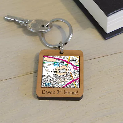 £13.74 • Buy Football Ground Wooden Key Ring - Engraved Personalised Gift Stadium Keyring