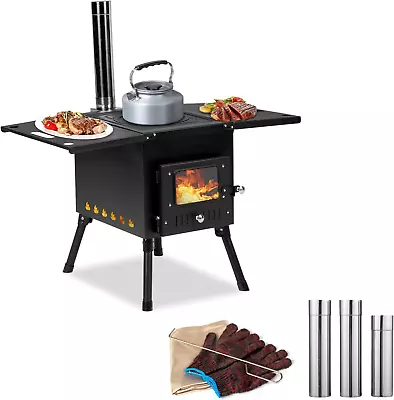 Camping Wood Stove Outdoor Portable Tent Wood Burning Stove With Stainless Chim • $96.59