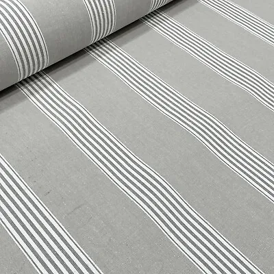 £1.49 • Buy March Stripe Grey | Natural Cotton Romo Style Fabric | Curtains Upholstery