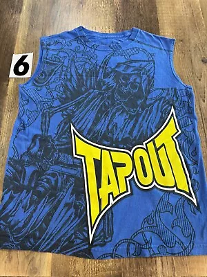 AOP TAPOUT Sleeveless Shirt Youth Size Large MMA Blue Skeleton • $22.49