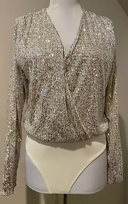 H&M H & M Womens Sequin Crossover Bodysuit Shirt Top - Sz Small • $17.46