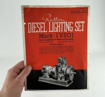 £20 • Buy Vintage Ruston & Hornsby Diesel Oil Engine Lighting Set Mark 1vsoj Brochure