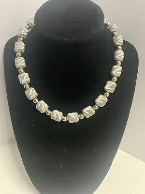 MONET Silver Ribbed Swirl Beaded Necklace 14” Vintage!! Stunning • $26.99