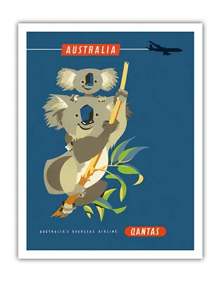 Australia Koala Bears - QANTAS - Vintage Airline Travel Poster Harry Rogers 1960 • $12.98