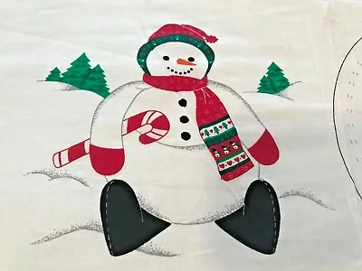 Christmas Roly Poly Snowman Stuffed Doll Sitter Decor Cranston Fabric Panel Vtg • $8.95