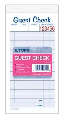 TOP45702 Guest Check Book 2-Part Carbonless 50 ST/BK 10 BK/PK • $262