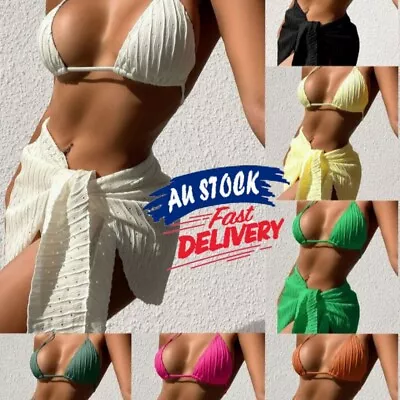 Women's Bathing Suits Bikini Set Bikini Swimsuit With Cover Up Wrap Skirt AU • $19.98