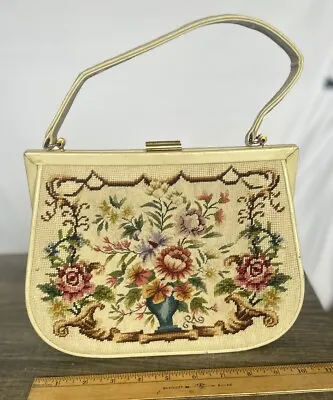 Rare Vintage Needlepoint Petit Point Tapestry Bag/Purse - Handmade Handbag FLAW • $39.99