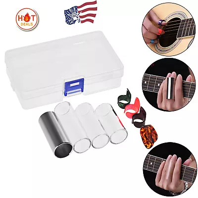 8PCS Guitar Slides Set With 4 Slides & 4 Guitar Picks & 1 Box  For Guitar B P1F1 • $10.69