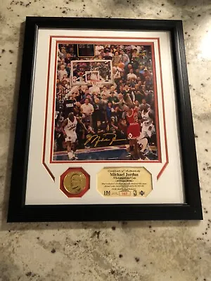 Michael Jordan Last Shot Upper Deck Photo And Collector Gold Coin COA • $100