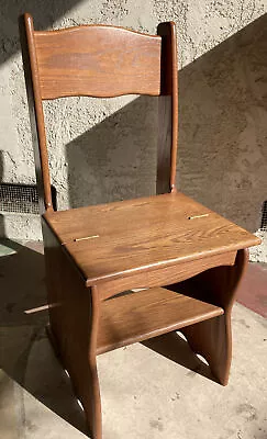 Beautiful Mid Century Modern Solid Oak Wood Convertible Ladder Folding Chair MCM • $99