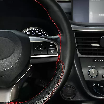 Car Steering Wheel Cover With Needles Thread Red Black Genuine Leather Sport DIY • $8.69