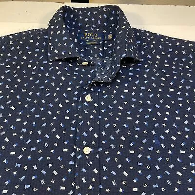 POLO RALPH LAUREN SEERSUCKER Nautical Sailor Flag Polka Dot SHIRT Sz Mens L Blue • $19.99