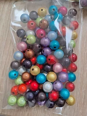 Bag Of 100 X Mixed 10mm Acrylic Miracle Beads - Red Green White Black Pink Blue • £4.99