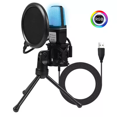 RGB USB Condenser Recording Microphone Pop Filter Mic For PS4 PS5 PC Laptop Game • $17.99