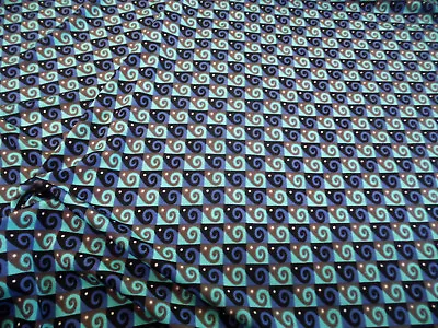 Discount Fabric Printed Spandex 4 Way Stretch Aqua Slate Blue Swirl Check A205 • $2.99