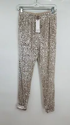 NWT BB Dakota By Steve Madden Women's Silver Sequin Pull On Jogger Pants Size XS • $15.99