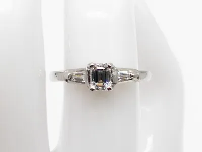 Vintage $4000 .75ct VS G Emerald Cut Diamond 3 STONE Platinum Wedding Ring • $1085