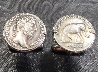Ancient Roman Emperor Marcus Aurelius & Elephant Denarius Coin Cufflinks + Box! • $39.95
