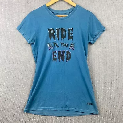 Harley Davidson T Shirt Womens Medium Blue Ride Till The End Graphic Made In USA • $24.95