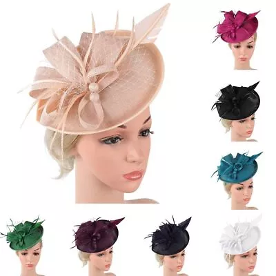 Women Fascinator Hat Flower Feather Mesh Hair Band Tea Party Evening Party • £8.45