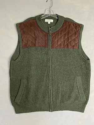 Cabelas Mens Sweater Vest XL Regular Hunting Padded Full Zip Olive Green Knit • $21.60