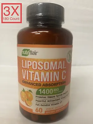 NutriFlair Liposomal Vitamin C 1400mg 180 Capsules (3x60) High Absorption Vit C • $13.99