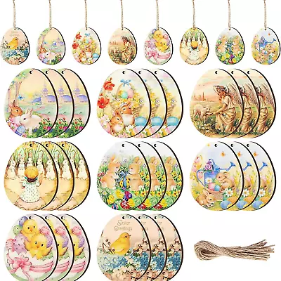 24 Pcs Vintage Easter Wooden Hanging Ornaments Retro Easter Ornament For Tree Ea • $26.29