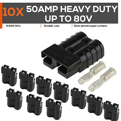 $22.90 • Buy 10 X Anderson Style Plug Connectors 50 AMP 12-80V 6AWG DC Heavy Duty