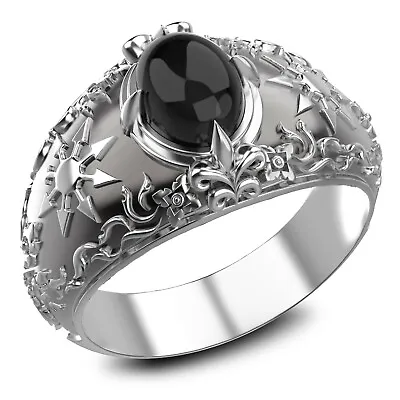 $59.99 • Buy Onyx Chaos Magic 8 Pointed Star Mens Ring 925 Sterling Silver Size 6-15