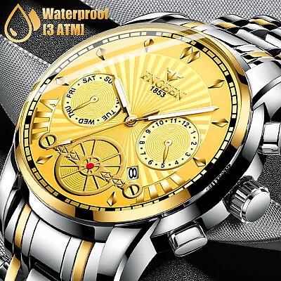 FNGEEN Men's Watch Waterproof Relojes De Hombre Stainless Steel Quartz +Box • £15.59
