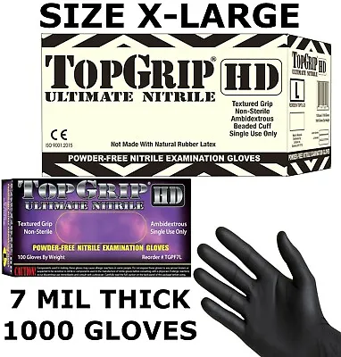 TOPGRIP HD Black Nitrile Exam Gloves Powder Free 7 MIL FULL CASE XL X-LARGE • $111.99