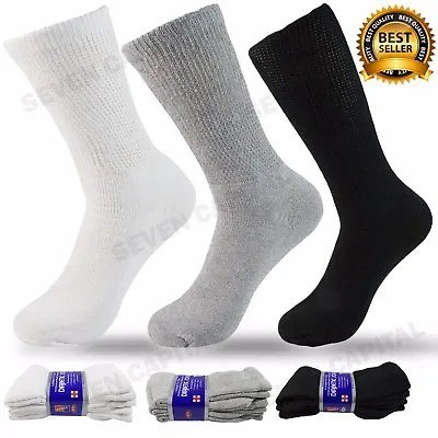 3 6 9 Pairs Mens Womens Diabetic Crew Circulatory Health Cotton Socks 9 - 13 • $6.99