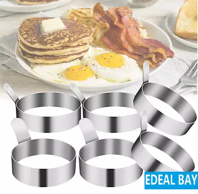 4 Fried Egg Rings Round Metal Frying Pan Pancake Cooking Mould Folding Handle • £4.98