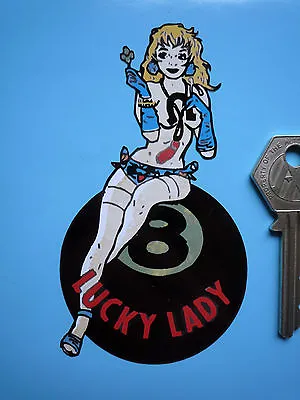 LUCKY LADY Eight Ball Car Or Bike STICKER Rocker Babe Tattoo Rockabilly 8 Luck • £3.25