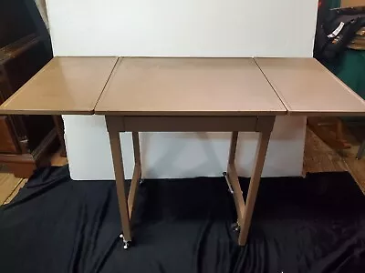 Vintage Typing Table Metal Tan  Folding Leaves • $125