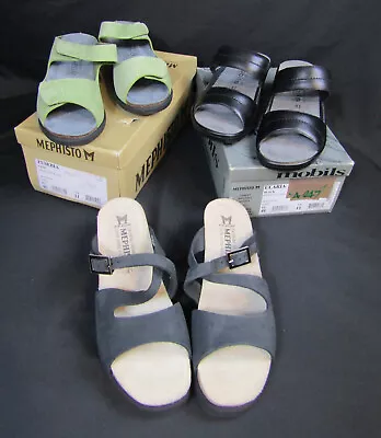 Nib Mephisto Women's Leather Sandals Lime Sandalbuck Black Mobils Air-relax 11 • $89