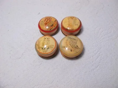4pc Unique Miniature Wooden Pill Trinket Box Round Hand Painted Owls  1 3/8  • $25