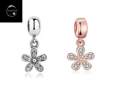 Genuine Sterling Silver 925 Daisy Flower Pendant Dangle Charm Rose Gold & Silver • £16.99