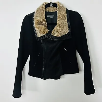 $1850 VINCE Lamb Shearling Leather Moto Jacket Wool Ribbed Black Shawl Collar S • $125