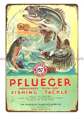 1937 PFLUEGER FISHING TACKLE Metal Tin Sign Bedroom Decorating Ideas • $18.98