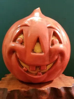 Vintage Ceramic Halloween Jack O Lantern Pumpkin Marked  JB ©  6 X5.5 X5.5  • $58