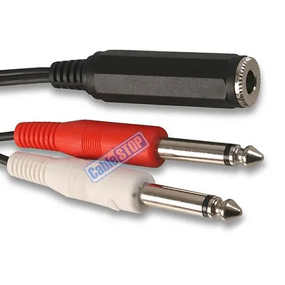 30cm 6.35mm 1/4  Female MONO Jack Socket To 2 Male Plugs Audio Splitter Cable • £4.35