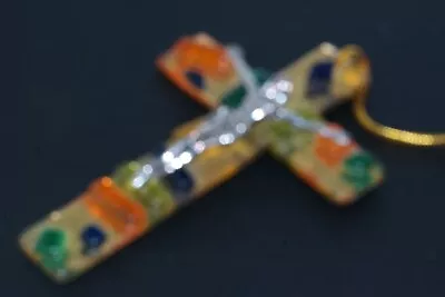 Vtg Art Glass 4  Crucifix Cross Pendant • $14.50