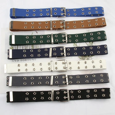 £5.63 • Buy Harajuku Wide Belt Canvas Web Double Grommet Eyelet Hole Buckle Waist Strap Band