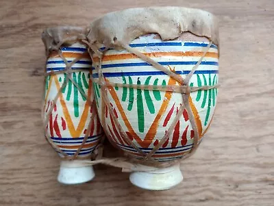 Vtg Set Of Handmade Pottery Moroccan Hand Drums/Bongo Drums W/Goat Rawhide Tops • $15