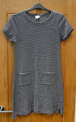 East Womens Navy Blue & White Striped Jersey Tunic Smock Dress Top Uk 10 • £0.99