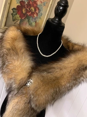 $65 • Buy Vintage Genuine Crystal Fox Fur Boa Stole Fling Wrap With Tails